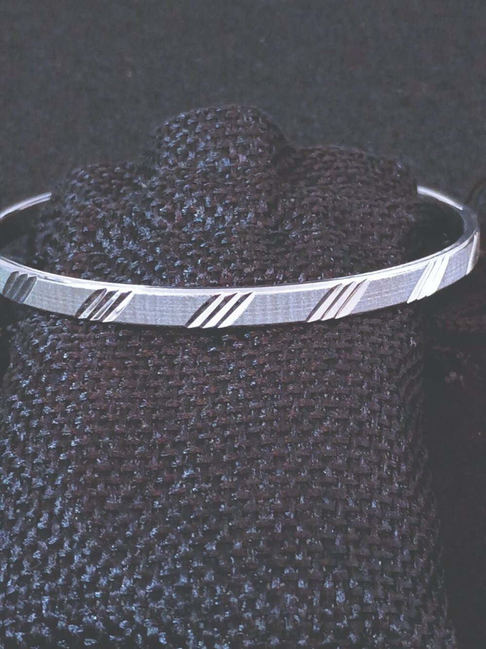 Vintage MONET Signed Silver Tone Bangle Bracelet Brushed Satin Etched 2.5" M